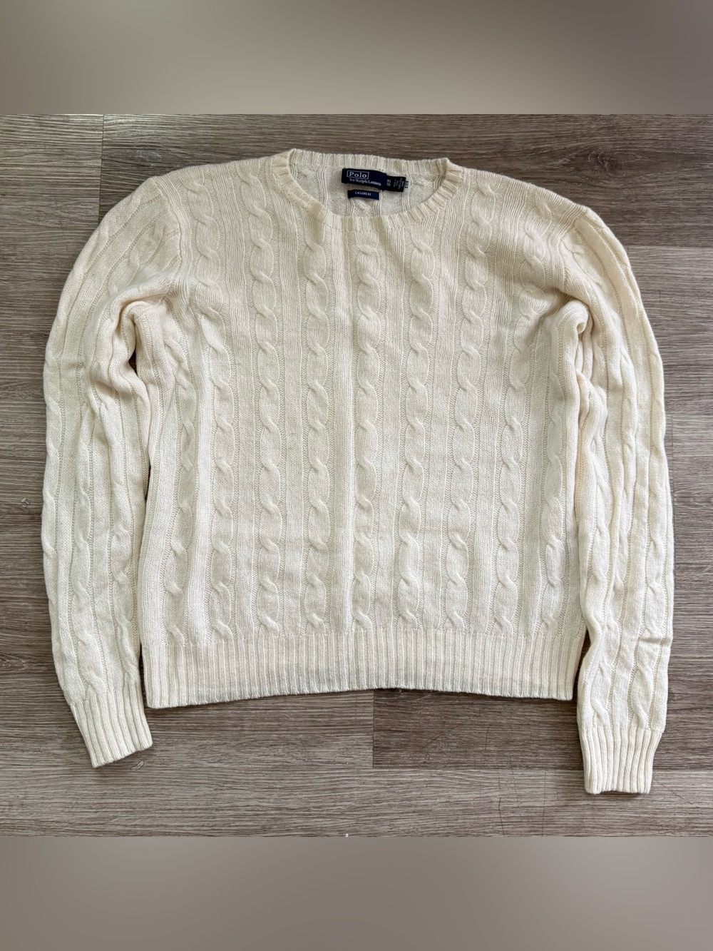 Polo Ralph Lauren 100% Cashmere Cable Knit Sweater Ivory XL Italian Yarn Luxury